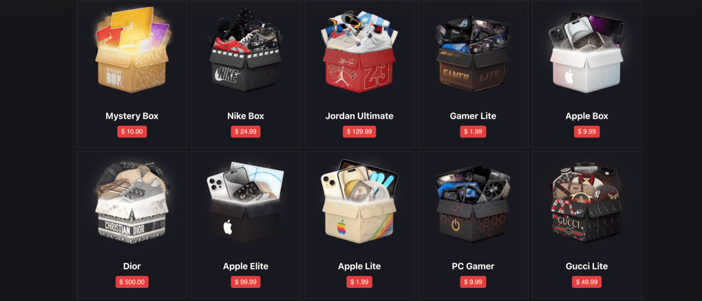 Mystery boxes on MysteryOpening.com