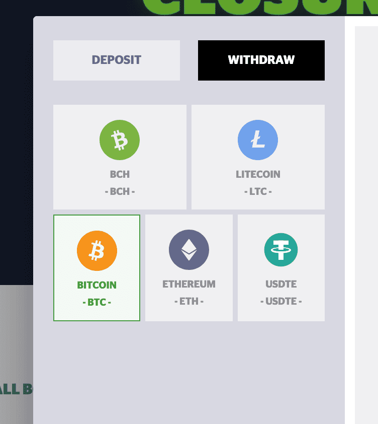 Crypto withdrawal options on Hypedrop.