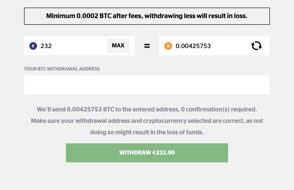Crypto withdrawal modal on Hypedrop.