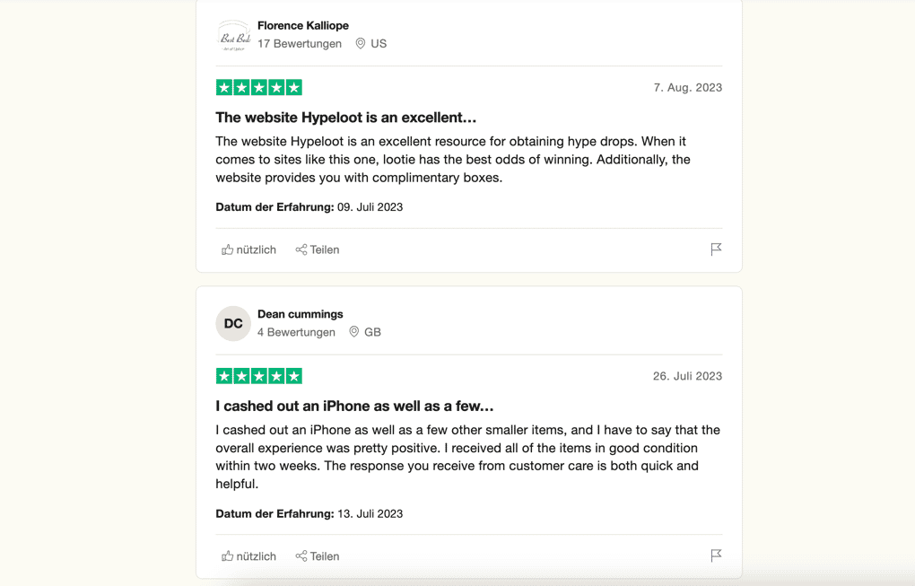 Fake reviews on Hypeloot's Trustpilot