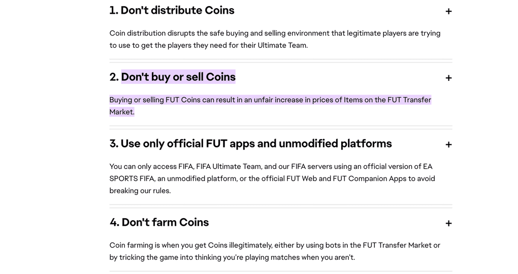 Official FAQs of EA regarding fifa coins