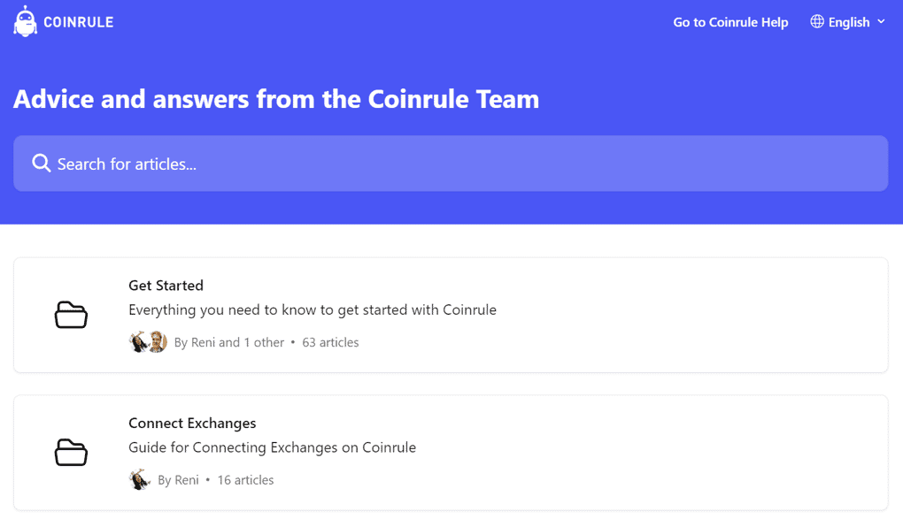 Coinrule help page for Crypto Trading Bots 