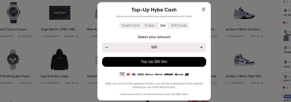 Purchasing credits for online mystery boxes on HYBE