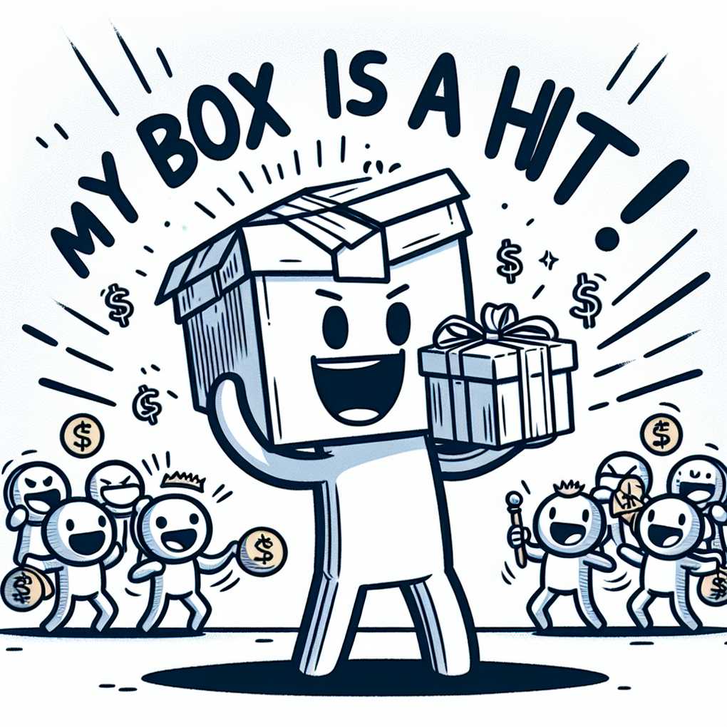 A creative sketch showing how users can design their own custom boxes on Boxy.gg, with a touch of humor