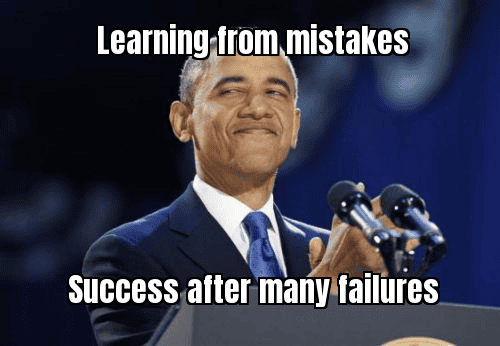 A HUMOROUS MEME ABOUT LEARNING FROM MISTAKES, POSSIBLY INVOLVING A POPULAR CHARACTER