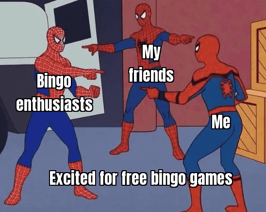 A meme about the excitement of free bingo games, showing a funny reaction.