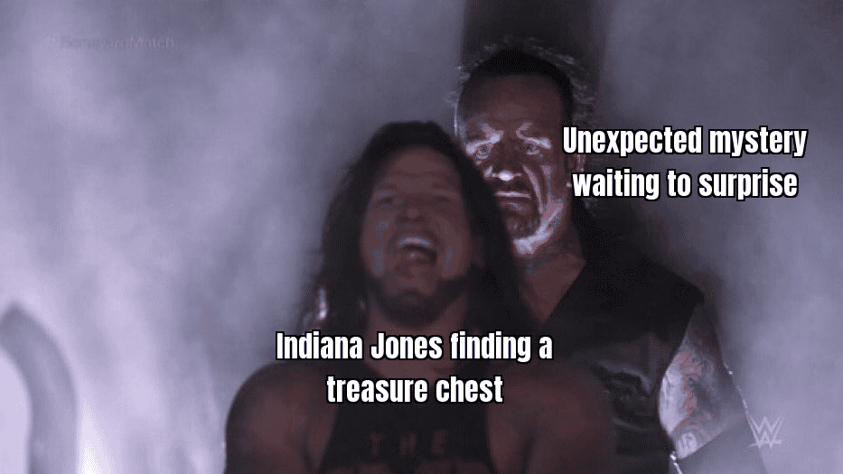 A meme of Indiana Jones finding a treasure chest labeled "Mystery Box" to add humor to the text.