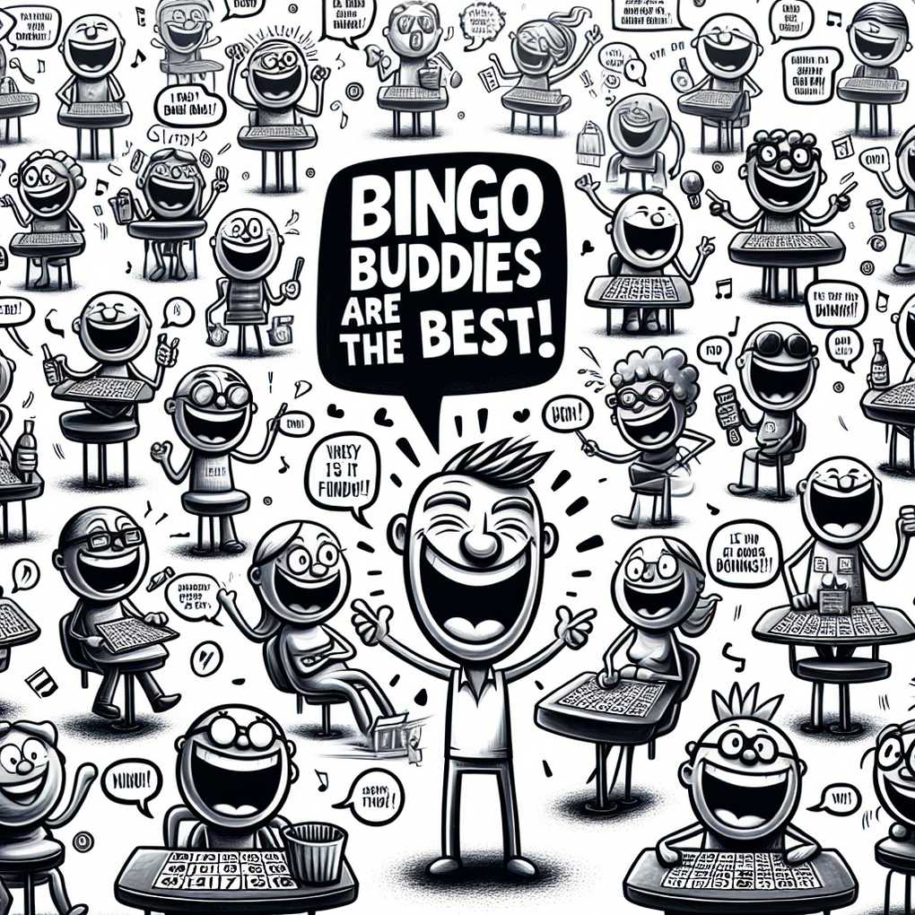 A simple drawing of people making friends in a bingo room