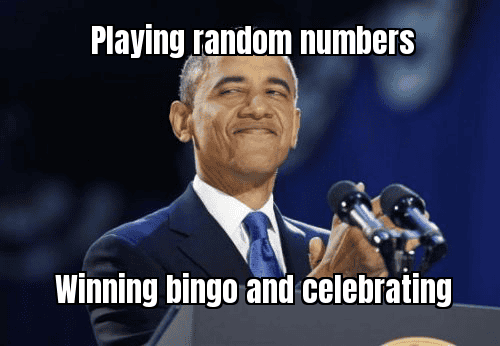 Classic bingo meme showing excitement over winning