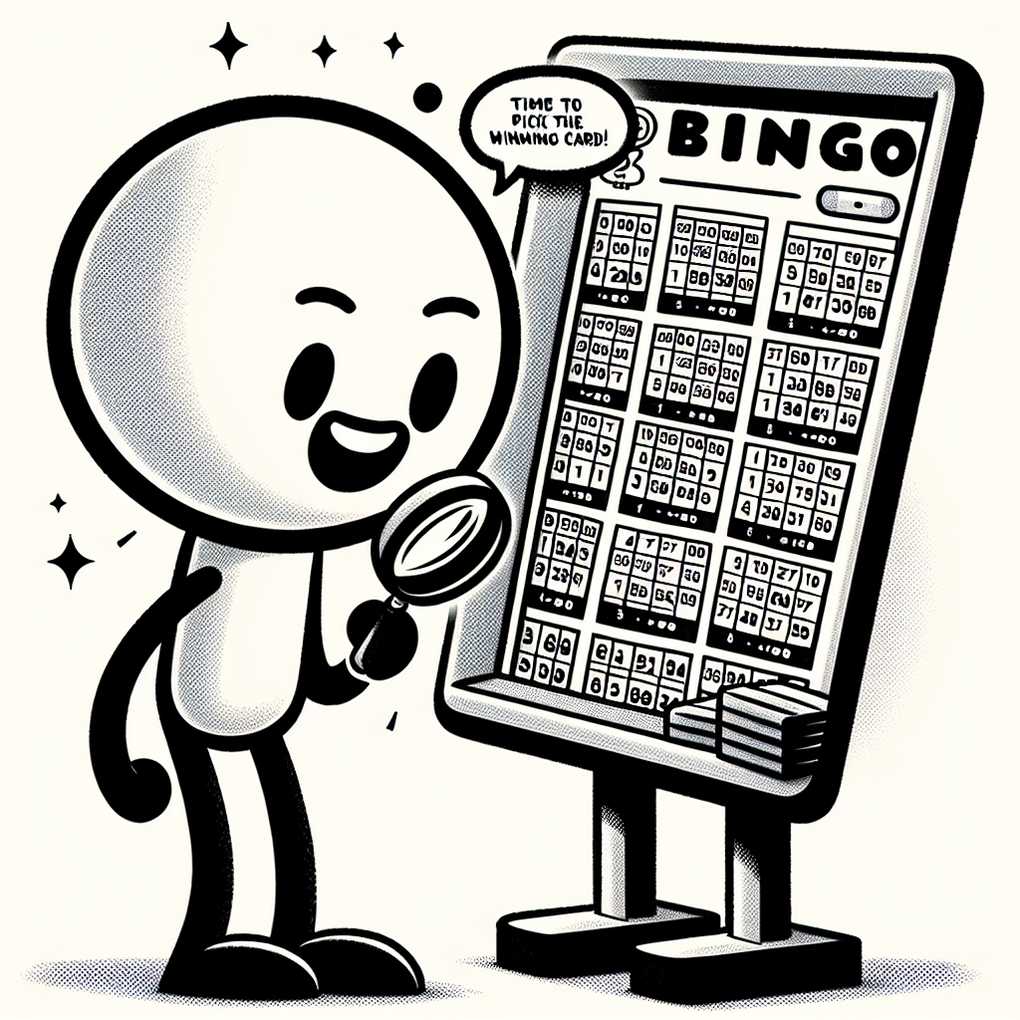 Diagram showing a player choosing different bingo cards with a humorous twist