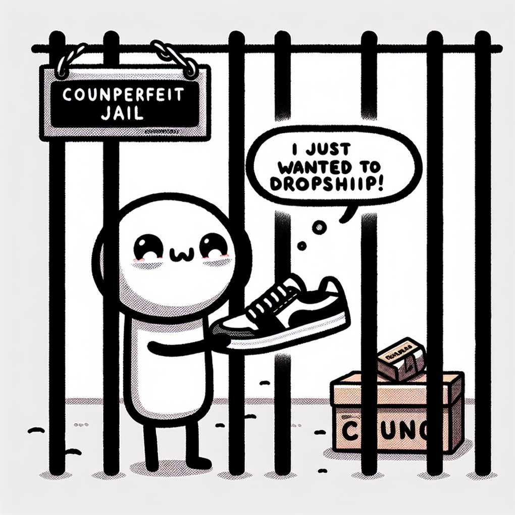 Illustration of getting caught with counterfeit goods and facing consequences humorously