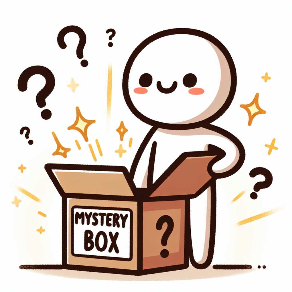 SIMPLE DRAWING OF A USER OPENING A MYSTERY BOX WITH A HAPPY FACE