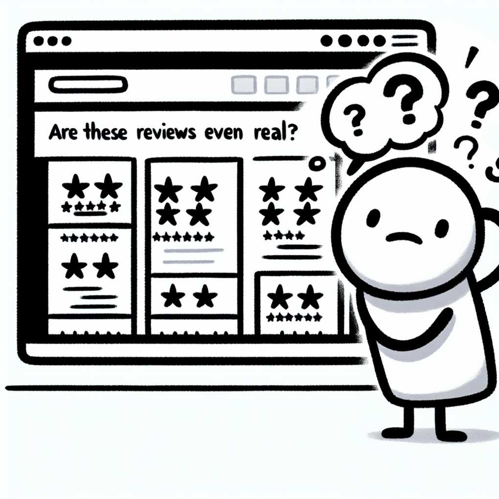 SKETCH OF A PERSON DECIDING WHETHER TO USE A WEBSITE BASED ON REVIEWS