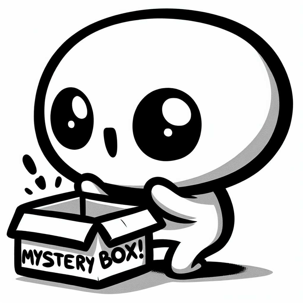 Sketch of a person excitedly opening a mystery box, only to find a note saying 'Be cautious!'